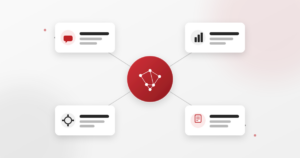 Illustrazione: intelligenza artificiale collegata a customer service, analisi dati, automazione e reportistica aziendale